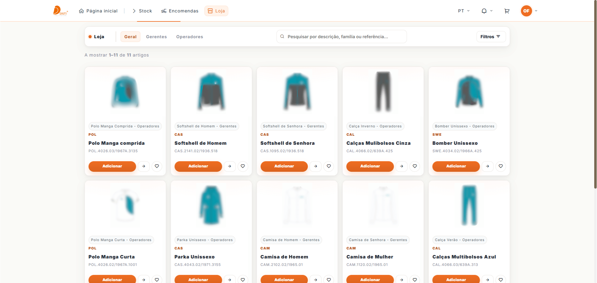 Prova de fardas digital com recolha de medidas