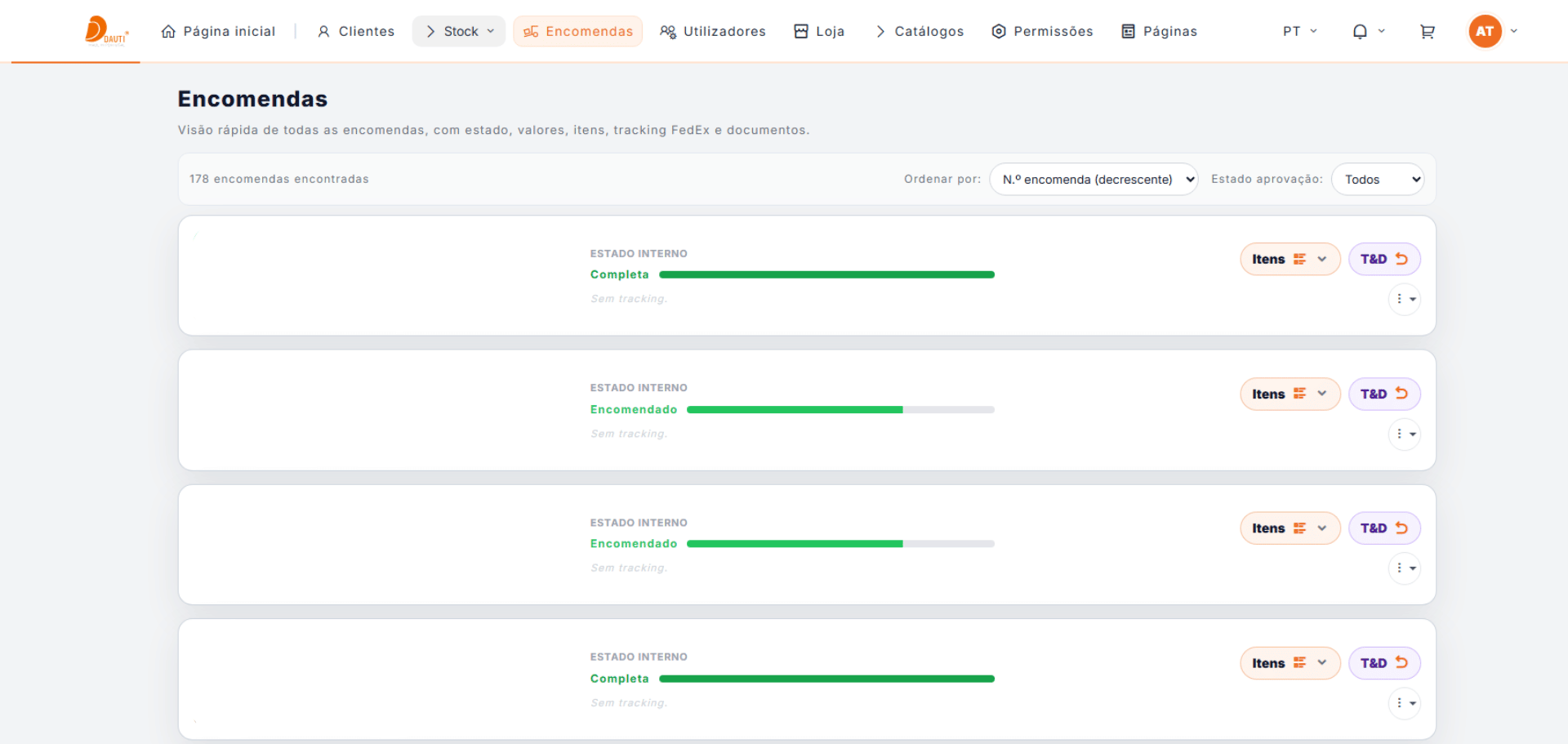 Gestão de encomendas por colaborador com aprovações